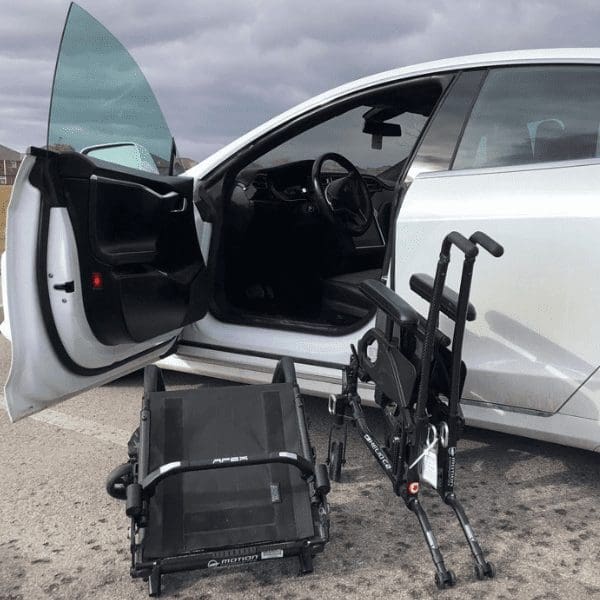 wheelchair dissasembled to put into a vehicle
