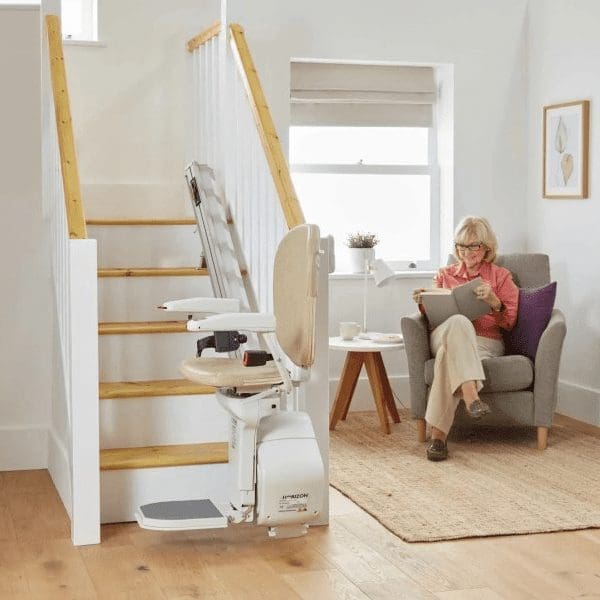 wowan reading next to a stairlift